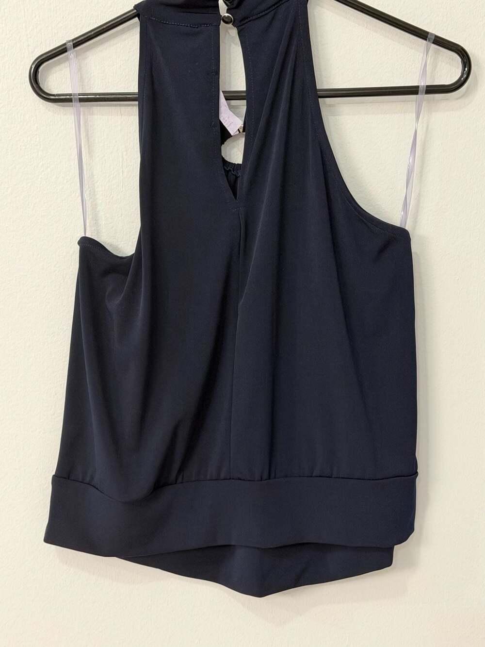 Ariella Navy Blue Halter Tank Top with Metal Ring Detail